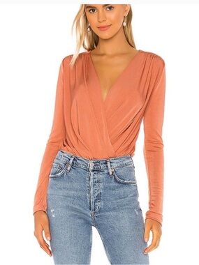 Free People Rust Wrap Front Long-Sleeve Women's Bodysuit
